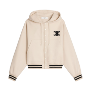 (W) Celine Hooded Varsity Jacket in Double Face Cashmere Ivory