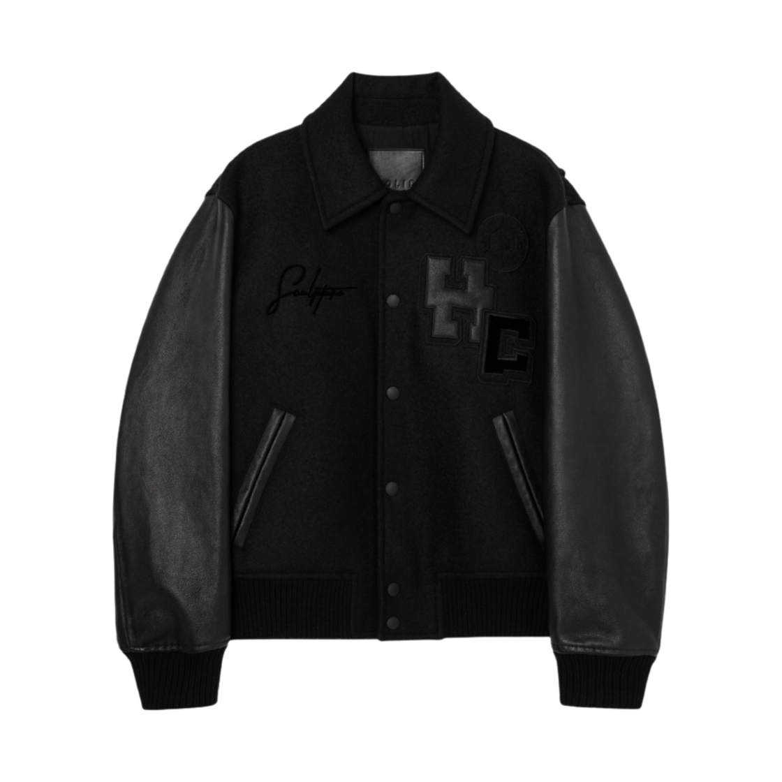 S233JP11414B Solid Homme Sculpture Varsity Jumper Black