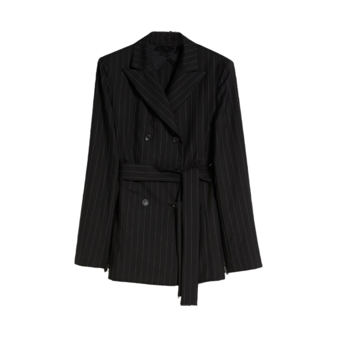 (W) 막스마라 가비아 더블 브레스티드 자켓 핀스트라이프 울 블랙((W) Max Mara Gabbia Double Breasted Jacket In Pinstriped Wool Black) - 1