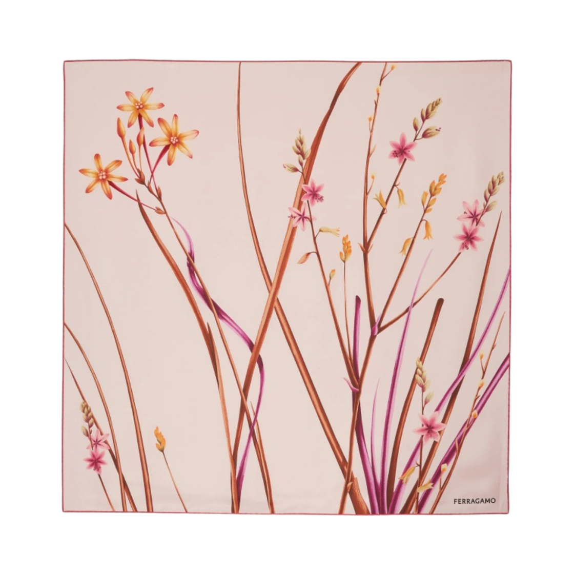 310159-771620 (W) Ferragamo Stem Print Silk Foulard Nylund pink
