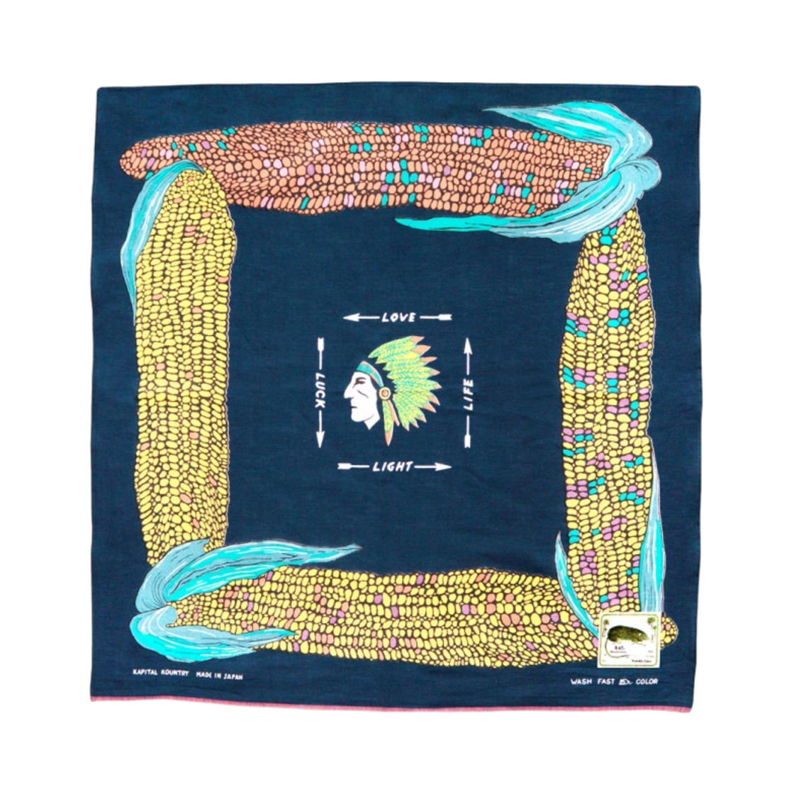 캐피탈 패스트컬러 셀비지 럭키 플린트 콘 반다나 네이비(Kapital Fastcolor Selvedge Lucky Flint Corn Bandana Navy) - 1