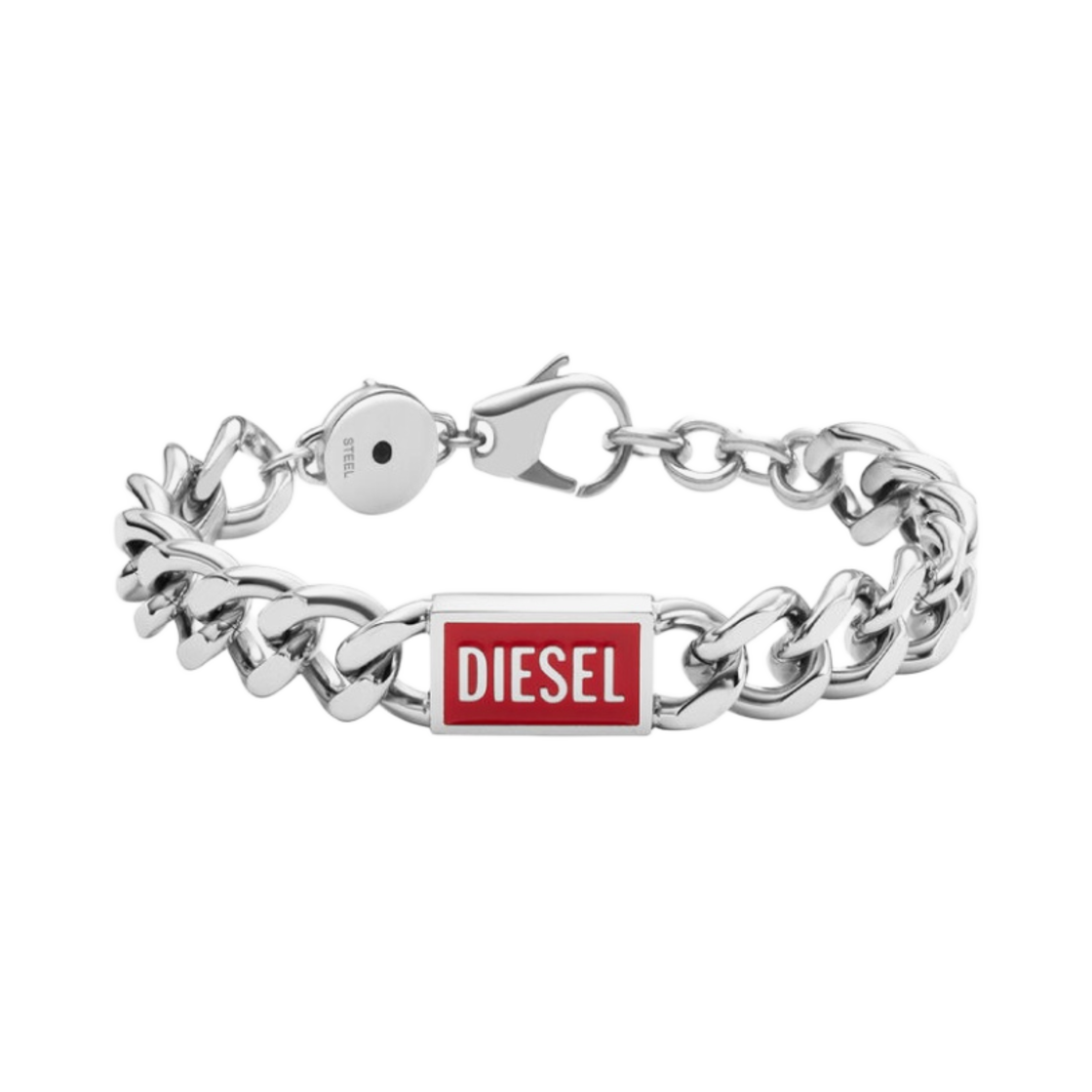 디젤 Dx1371 스테인리스 스틸 로고 체인 브레이슬릿 실버(Diesel Dx1371 Stainless Steel Logo Chain Bracelet Silver)