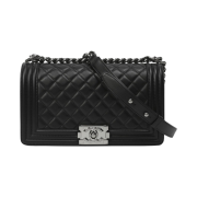 Chanel Medium Boy Chanel Handbag Calfskin & Silver Black