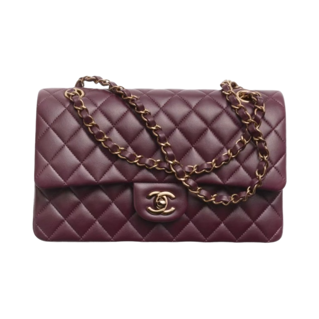 샤넬 클래식 11.12 핸드백 그레인드 샤이니 램스킨 & 골드 메탈 버건디