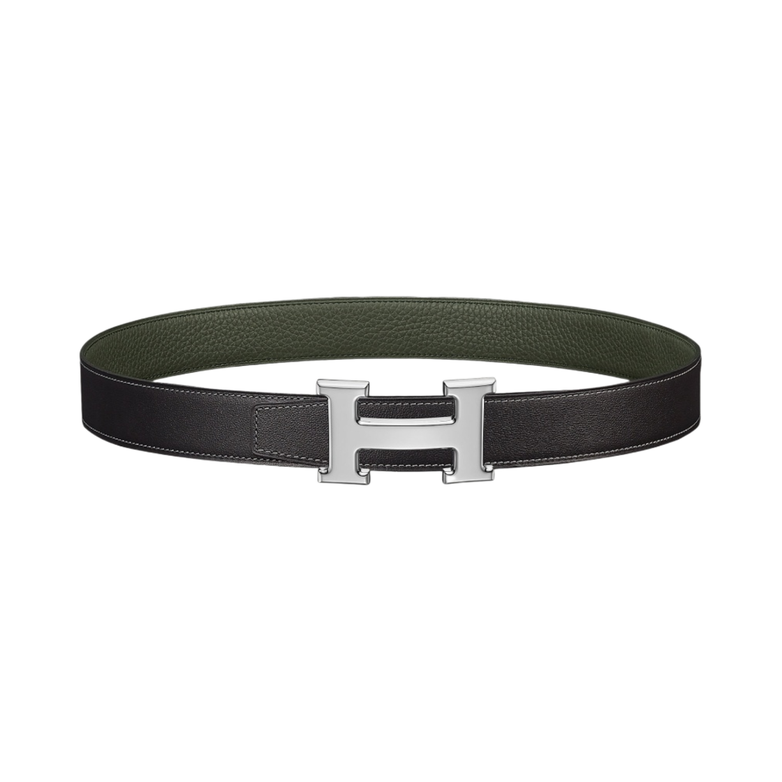 에르메스 H 벨트 버클 & 리버서블 가죽 스트랩 32mm & 실버 그래파이트 베르 드 그리(Hermes H Belt Buckle & Reversible Leather Strap 32mm & Silver Graphite Vert De Gris) - 1
