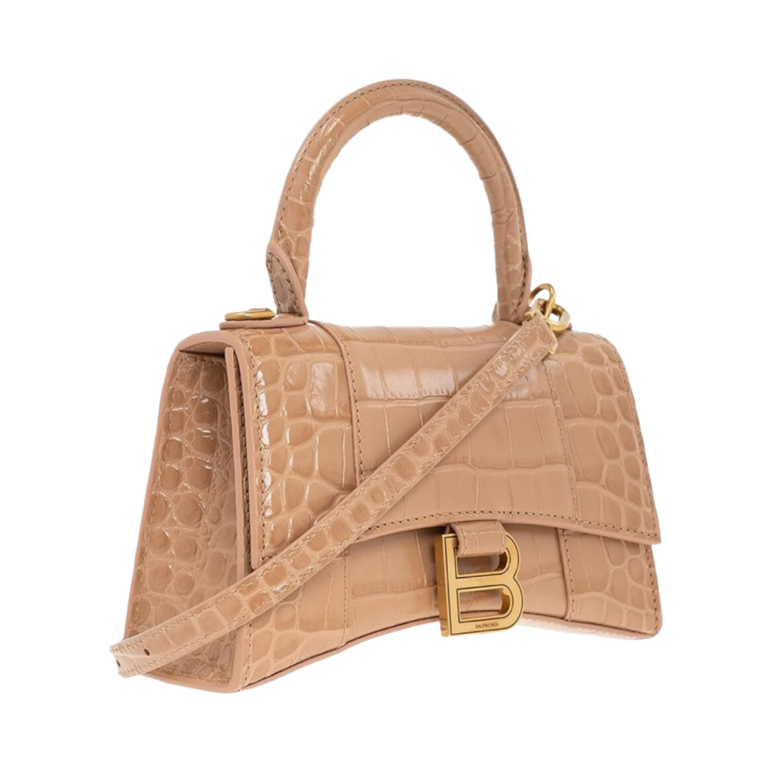 발렌시아가 아워글래스 XS 핸드백 크로커다일 엠보스 누드 베이지(Balenciaga Hourglass XS Handbag Crocodile Embossed Nude Beige) - 2
