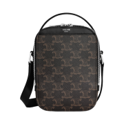 Celine Vertical Messenger Box Bag in Triomphe Canvas and Calfskin Black