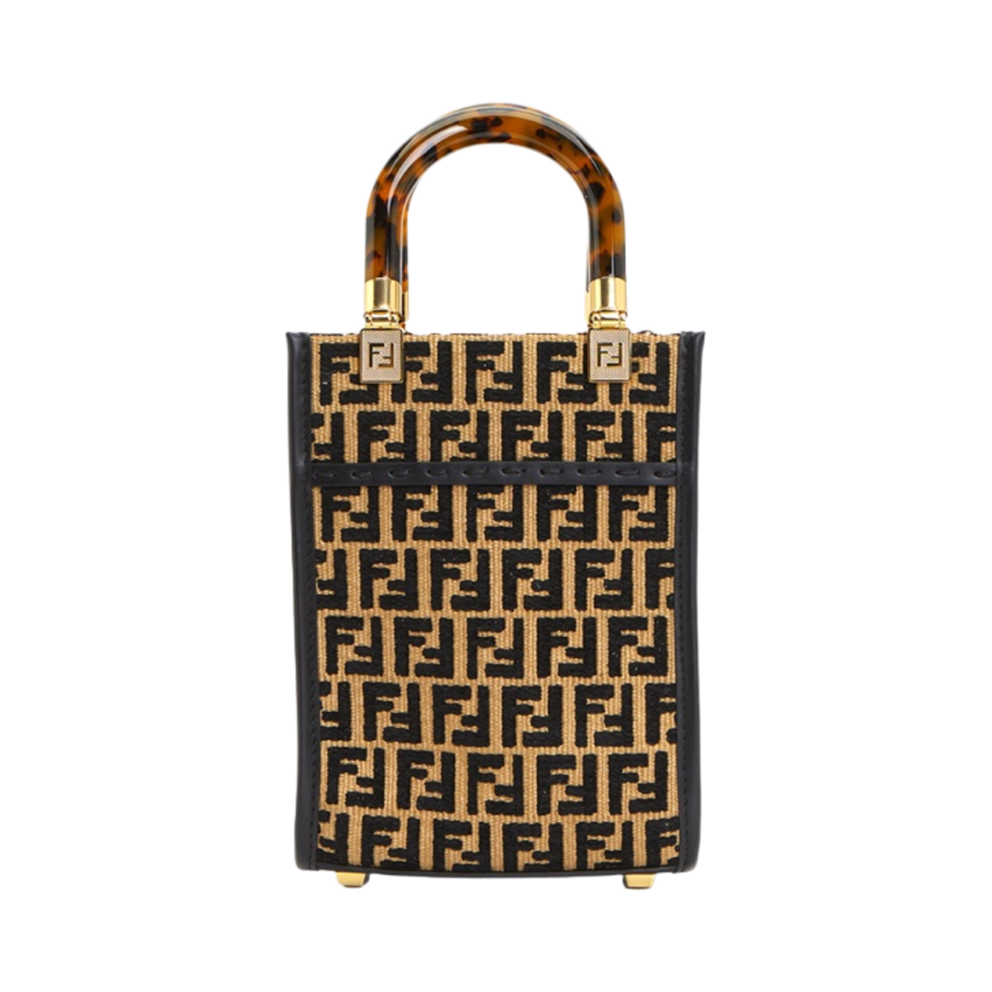 펜디 테피스트리 패브릭 FF 모티프 미니 선샤인 쇼퍼 라피아백 블랙(Fendi Mini Sunshine Shopper Raffia Bag with Tapestry Fabric FF Motif Black) - 3