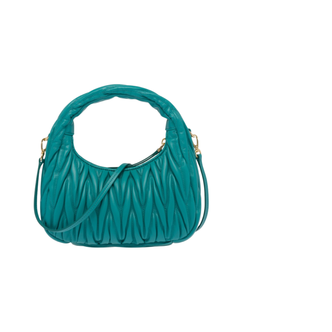 미우 미우 완더 마테라쎄 나파 레더 미니 호보백 피콕 블루(Miu Miu Wander Matelasse Nappa Leather Mini Hobo Bag Peacock Blue) - 3