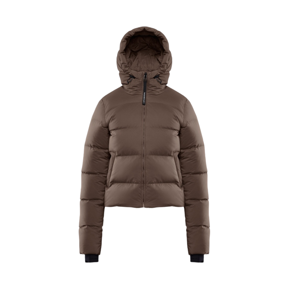 111495 (W) Aritzia The Super Mini Puff Hoody Climatte Goose Down Hoody Mini Puffer Jacket Rich Mocha Brown