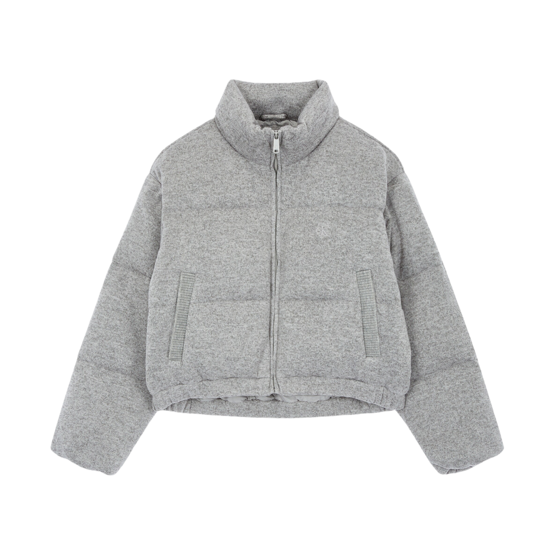 (W) 캘빈 클라인 크롭 니트 다운 푸퍼 그레이((W) Calvin Klein Cropped Knit Down Puffer Grey)
