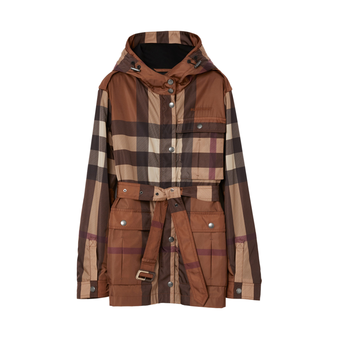 (W) 버버리 체크 나일론 후드 필드 자켓 다크 버치 브라운((W) Burberry Check Nylon Hooded Field Jacket Dark Birch Brown) - 1