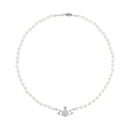 Vivienne Westwood Mini Pearl Bas Relief Necklace Silver