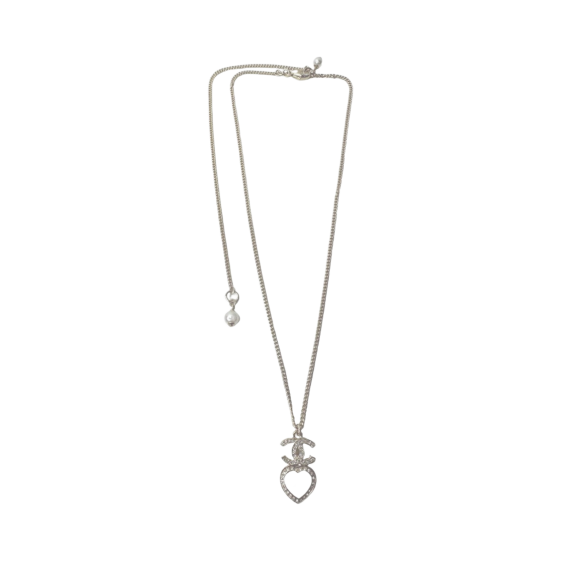(W) 샤넬 네클리스 메탈 스트라스 & 골드 펄리 화이트 크리스탈((W) Chanel Necklace Metal Strass & Gold Pearly White Crystal) - 2