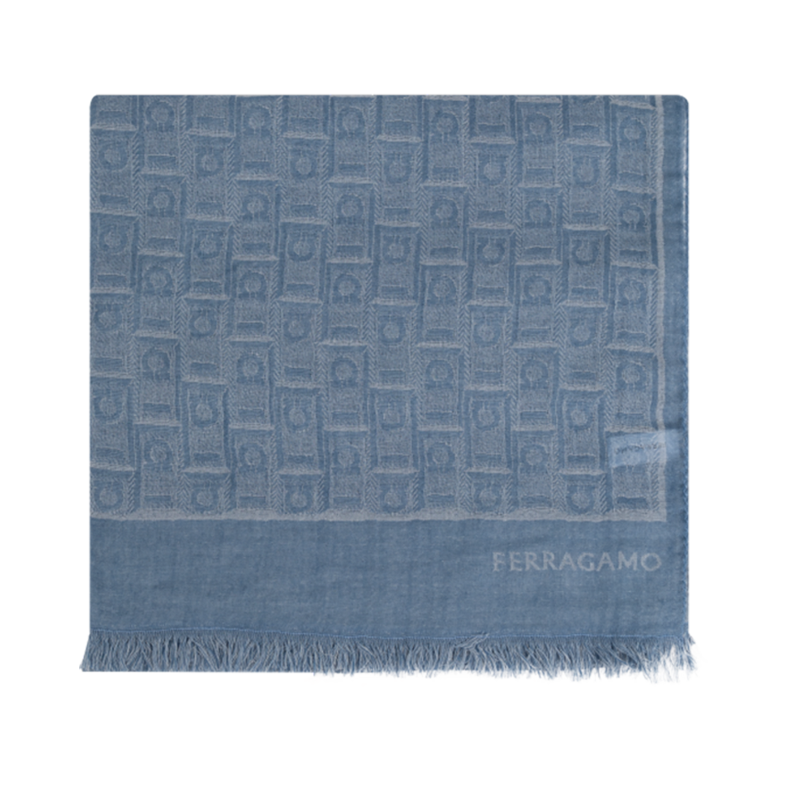 520118-776124 Ferragamo Gancini Monogram Print Stall Scarf Blue