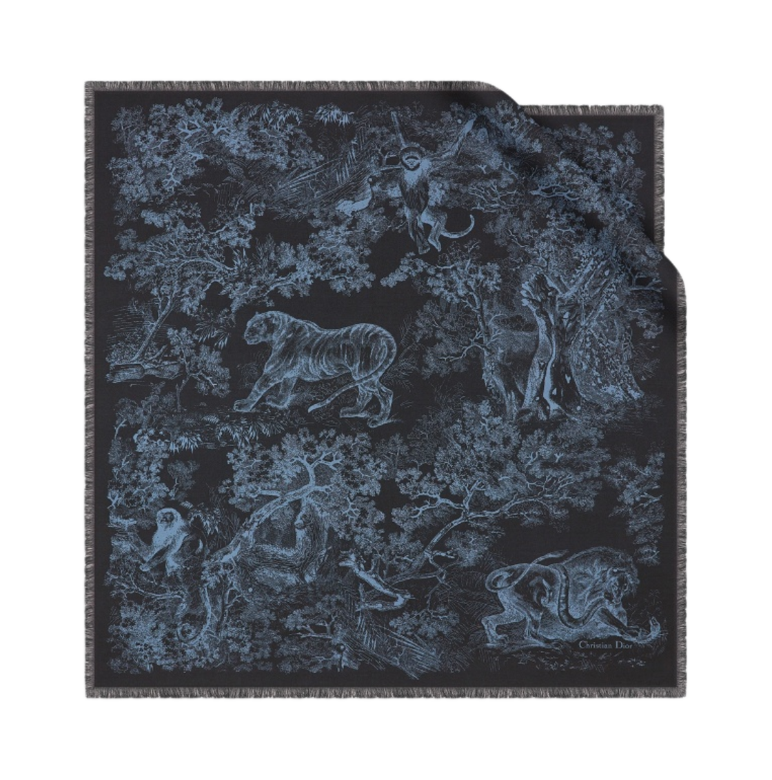 디올 트왈 드 주이 스퀘어 스카프 실크 트윌 블루 마린(Dior Toile de Jouy Square Scarf Silk Twill Blue Marine)