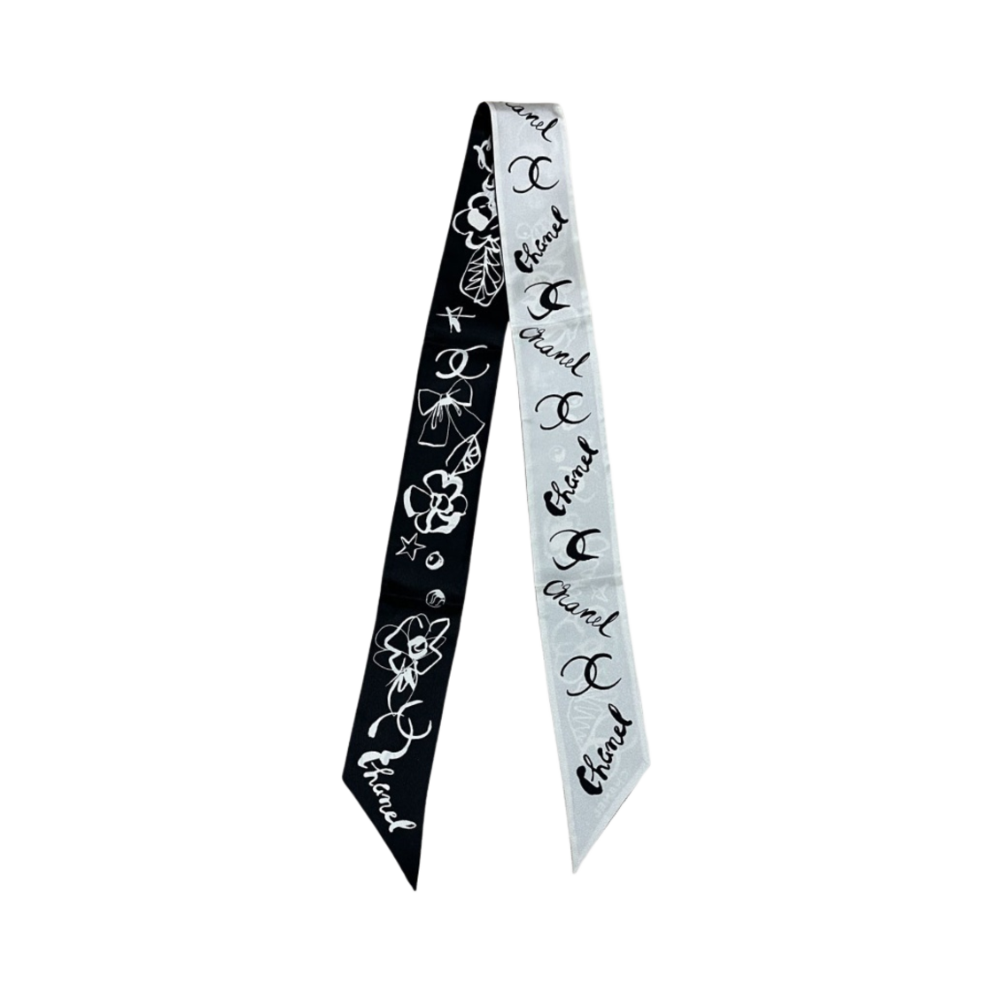 (W) 샤넬 슬림 방도 실크 트윌 & 화이트 블랙((W) Chanel Slim Bandeau Silk Twill & White Black) - 1