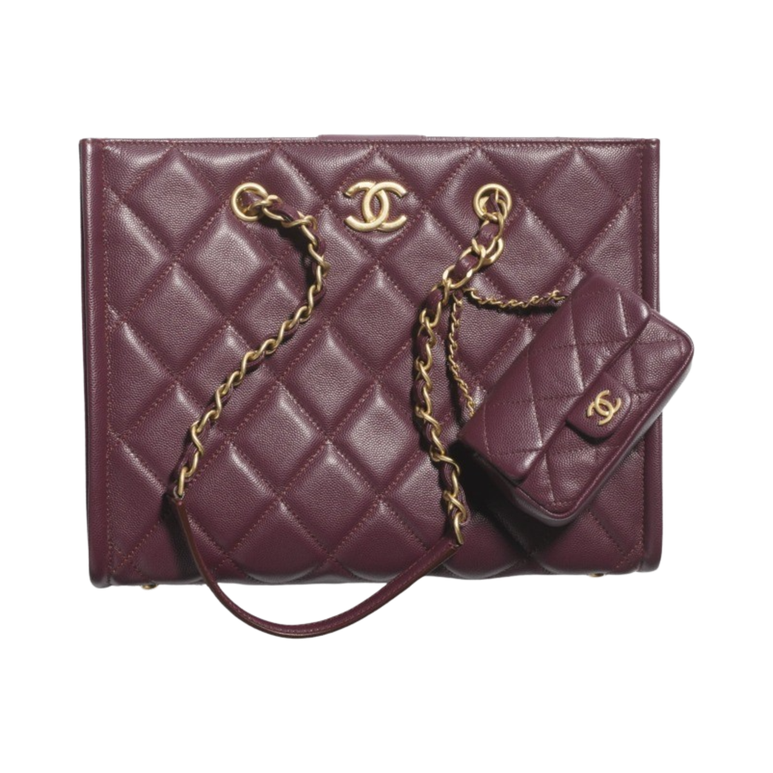 샤넬 스몰 쇼핑백 그레인드 카프스킨 & 골드 메탈 다크 버건디(Chanel Small Shopping Bag Grained Calfskin & Gold Dark Burgundy) - 1