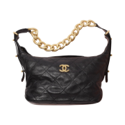 Chanel Hobo Handbag Calfskin & Gold Black