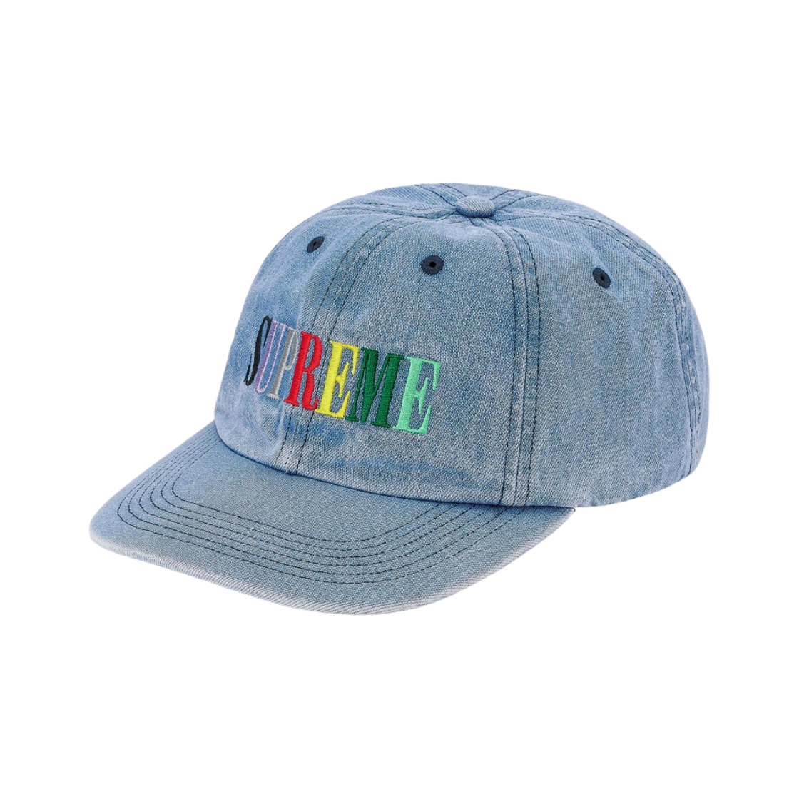 슈프림 멀티컬러 로고 6-패널 캡 라이트 데님 - 20FW