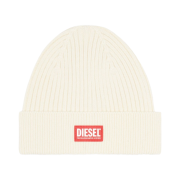 Diesel K-Coder-G 2X2 Ribbed Beanie with Logo Patch White