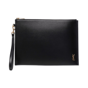 Saint Laurent Tiny Cassandre Zip Tablet Holder in Shiny Leather Black Gold
