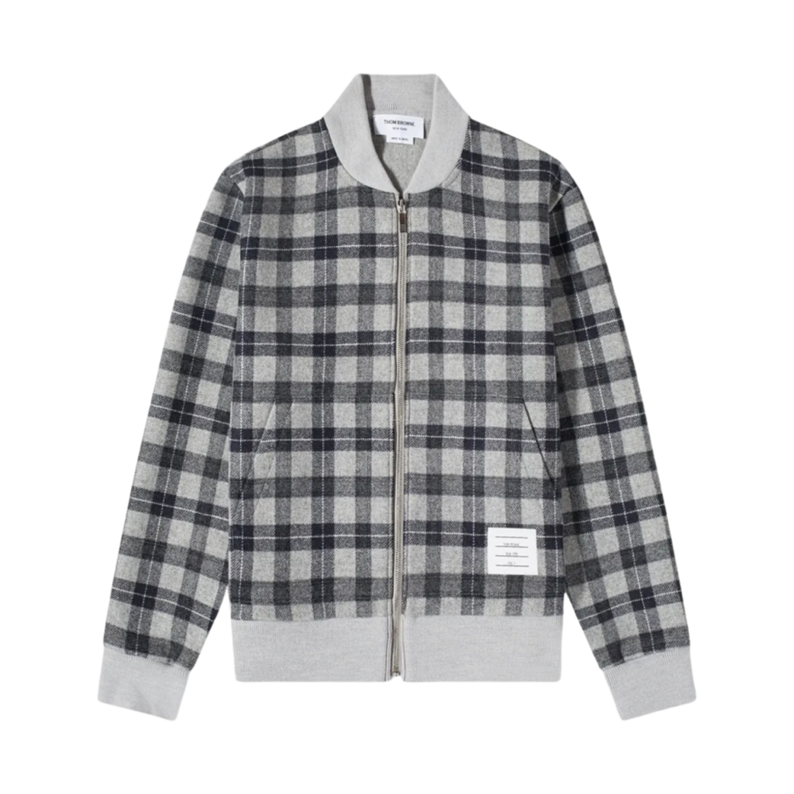 톰브라운 더블 페이스 타탄 울 봄버 자켓 라이트 그레이(Thom Browne Double Face Tartan Wool Bomber Jacket Light Grey) - 1