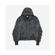 Haleine Satin 3D Detachable Finger Hole Hooded Bomber Grey