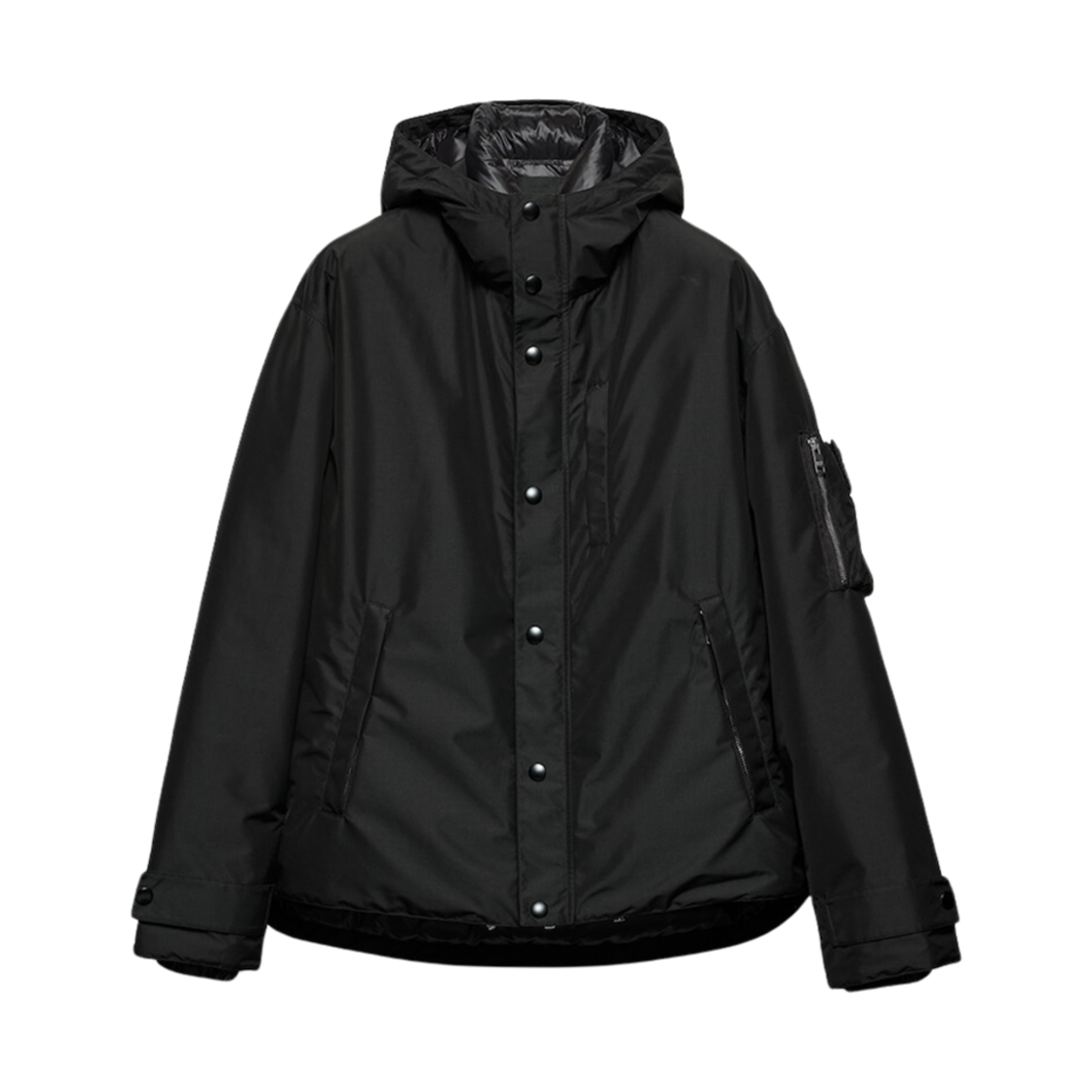 프라다 테크니컬 패브릭 다운 후드 자켓 블랙(Prada Technical Fabric Down Jacket with Hood Black)