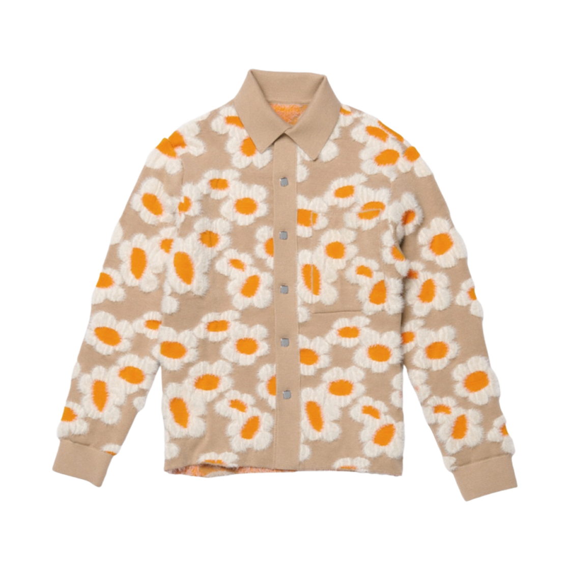 226KN121-2115-8AW Jacquemus La Chemise Neve Fleurs Fluffy Overshirt Light Brown Flowers 70s