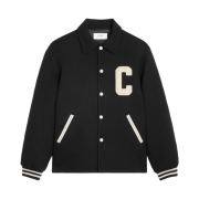 Celine Baseball Teddy Jacket in Textured Wool Black