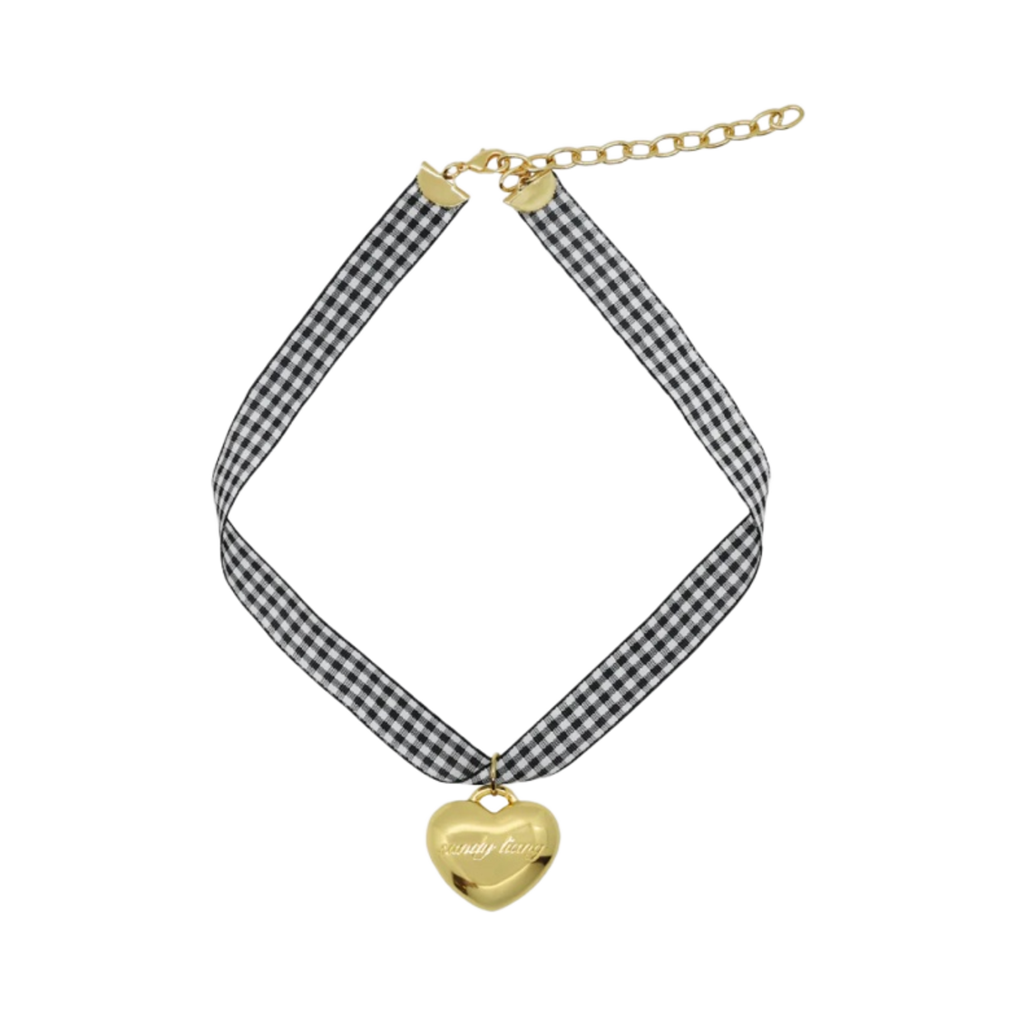 (W) 샌디 리앙 시크릿 초커 블랙 깅엄 골드((W) Sandy Liang Secrets Choker Black Gingham Gold)