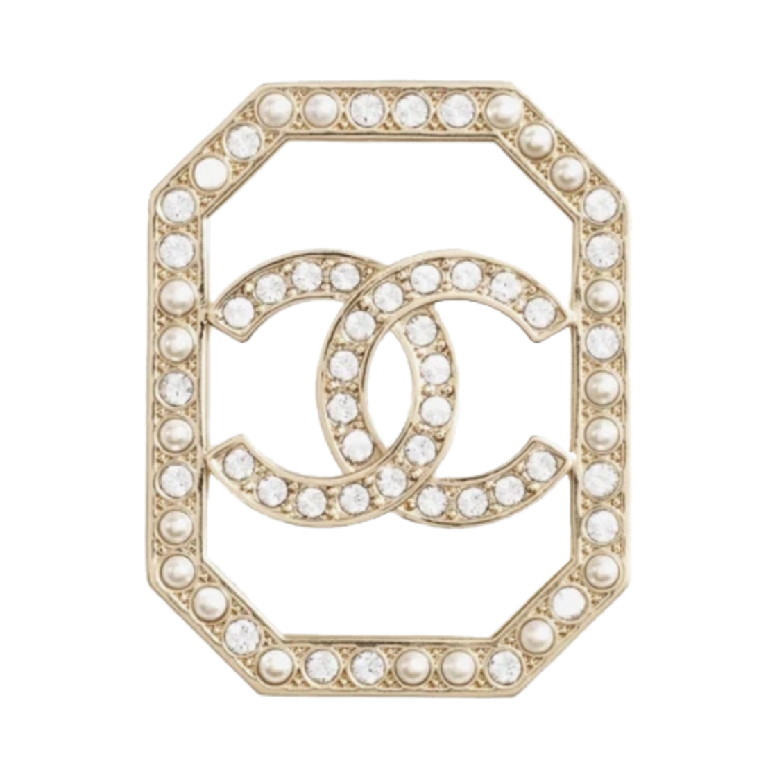 샤넬 브로치 메탈 글래스 펄 스트라스 & 골드 펄리 화이트 크리스탈(Chanel Brooch Metal Glass Pearls Strass & Gold Pearly White Crystal) - 1