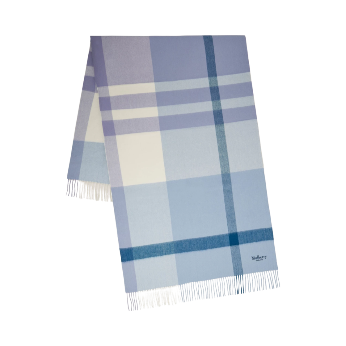 멀버리 라지 체크 메리노 울 스카프 포플린 블루 화이트(Mulberry Large Check Merino Wool Scarf Poplin Blue White)