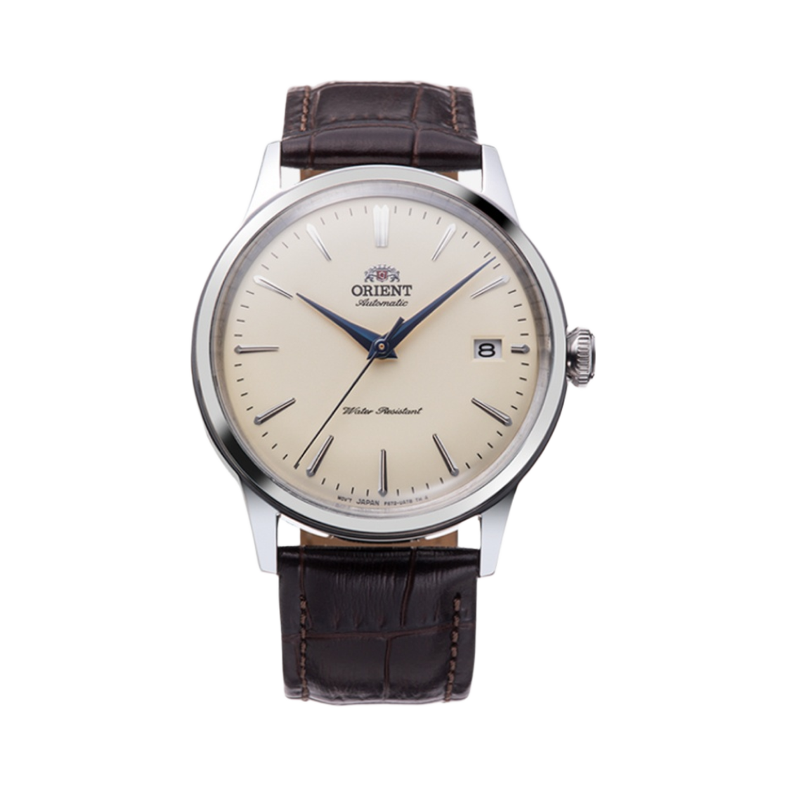 오리엔트 밤비노 38mm 오토메틱 스테인리스 스틸 레더 브라운 베이지 다이얼(Orient Bambino 38mm Automatic Stainless Steel Leather Brown Beige Dial)