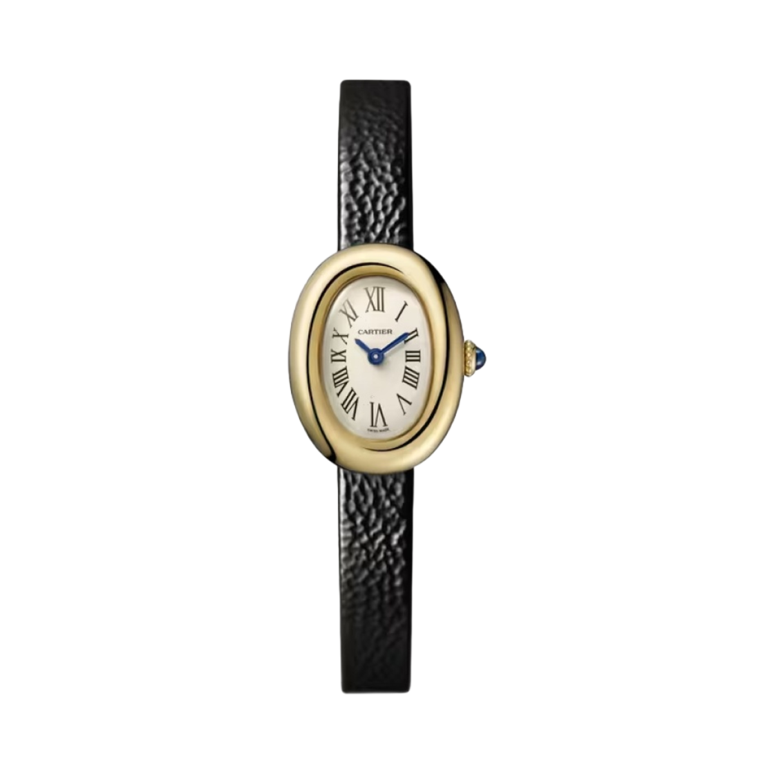 까르띠에 베누아 워치 미니 쿼츠 옐로우 골드 카프스킨 블랙(Cartier Baignoire Watch Mini Quartz Yellow Gold Calfskin Black)