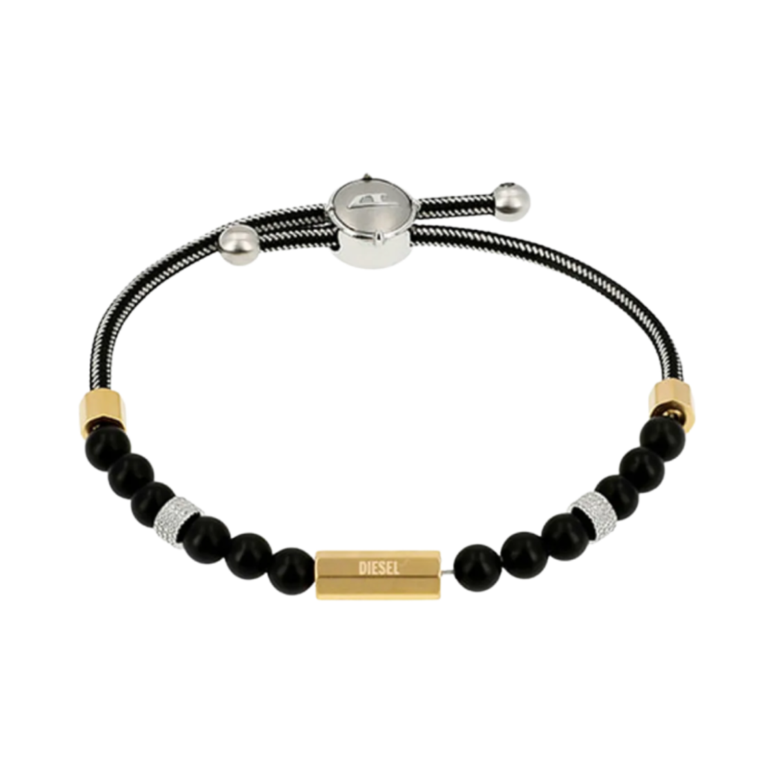 디젤 Dx1269710 로고 비즈 스테인리스 스틸 브레이슬릿 블랙(Diesel Dx1269710 Logo Beads Stainless Steel Bracelet Black) - 1