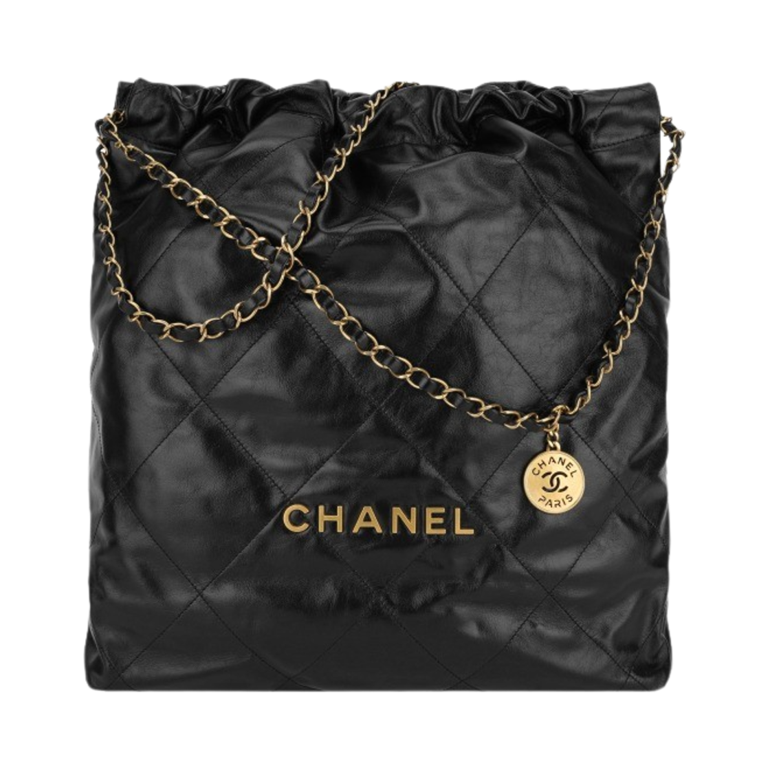 샤넬 22 라지 핸드백 샤이니 카프스킨 & 골드 메탈 블랙