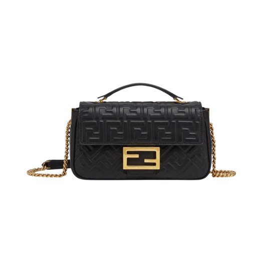 8BR793AH9CF1CFJ Fendi Baguette Chain Midi Leather Bag Black