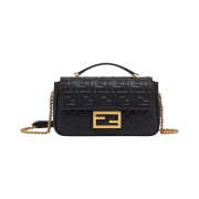 Fendi Baguette Chain Midi Leather Bag Black