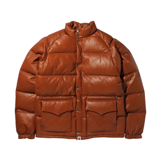 - BAPE Leather Classic Down Jacket Brown