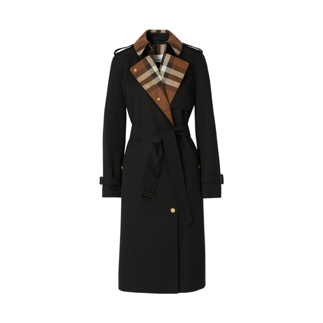 (W) 버버리 체크 패널 코튼 개버딘 트렌치 코트 블랙((W) Burberry Check Panel Cotton Gabardine Trench Coat Black) - 1
