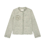 FLETTA Fringe Tweed Jacket with Corsage Mint