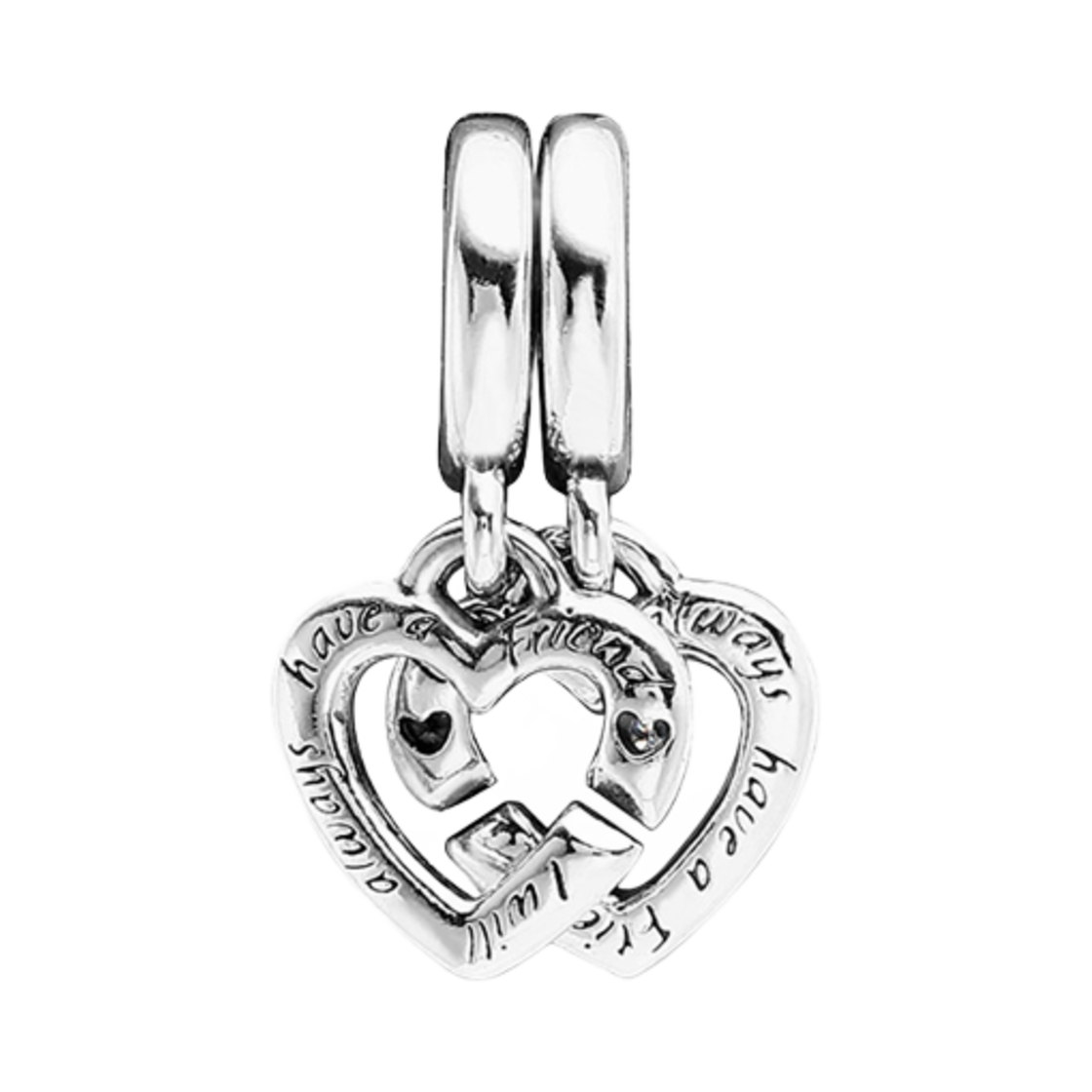 (W) 판도라 링크드 시스터 하트 스플릿 댕글 참 스털링 실버 클리어((W) Pandora Linked Sister Hearts Split Dangle Charm Sterling Silver Clear)