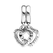 (W) Pandora Linked Sister Hearts Split Dangle Charm Sterling Silver Clear