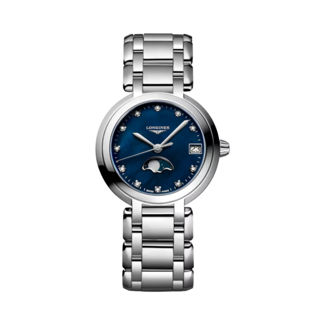 (W) 론진 프리마루나 문페이즈 30.5mm 스테인리스 스틸 블루((W) Longines PrimaLuna Moonphase 30.5mm Stainless Steel Blue)