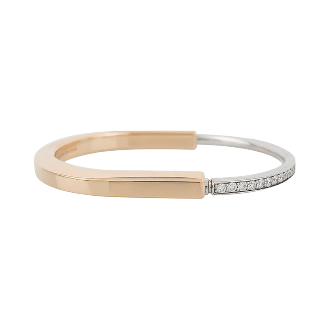 티파니앤코 락 뱅글 M 18K 로즈골드 하프 파베 다이아몬드(Tiffany & Co. Lock Bangle M 18K Rose Gold Half Pave Diamond)