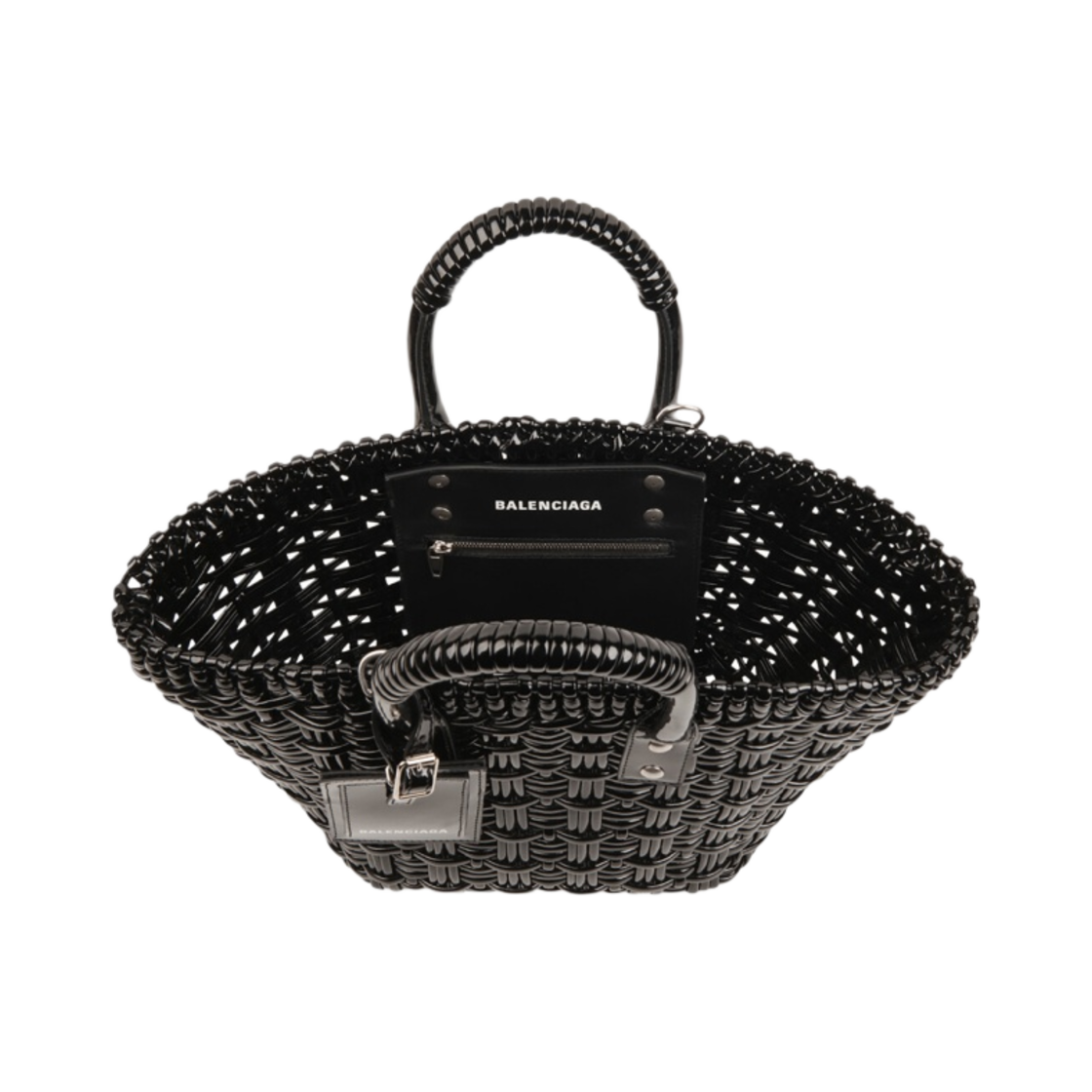 발렌시아가 바니시드 페이크 카프스킨 비스트로 XS 스트랩 베스킷 블랙(Balenciaga Varnished Fake Calfskin Bistro XS Strap Basket Black) - 4