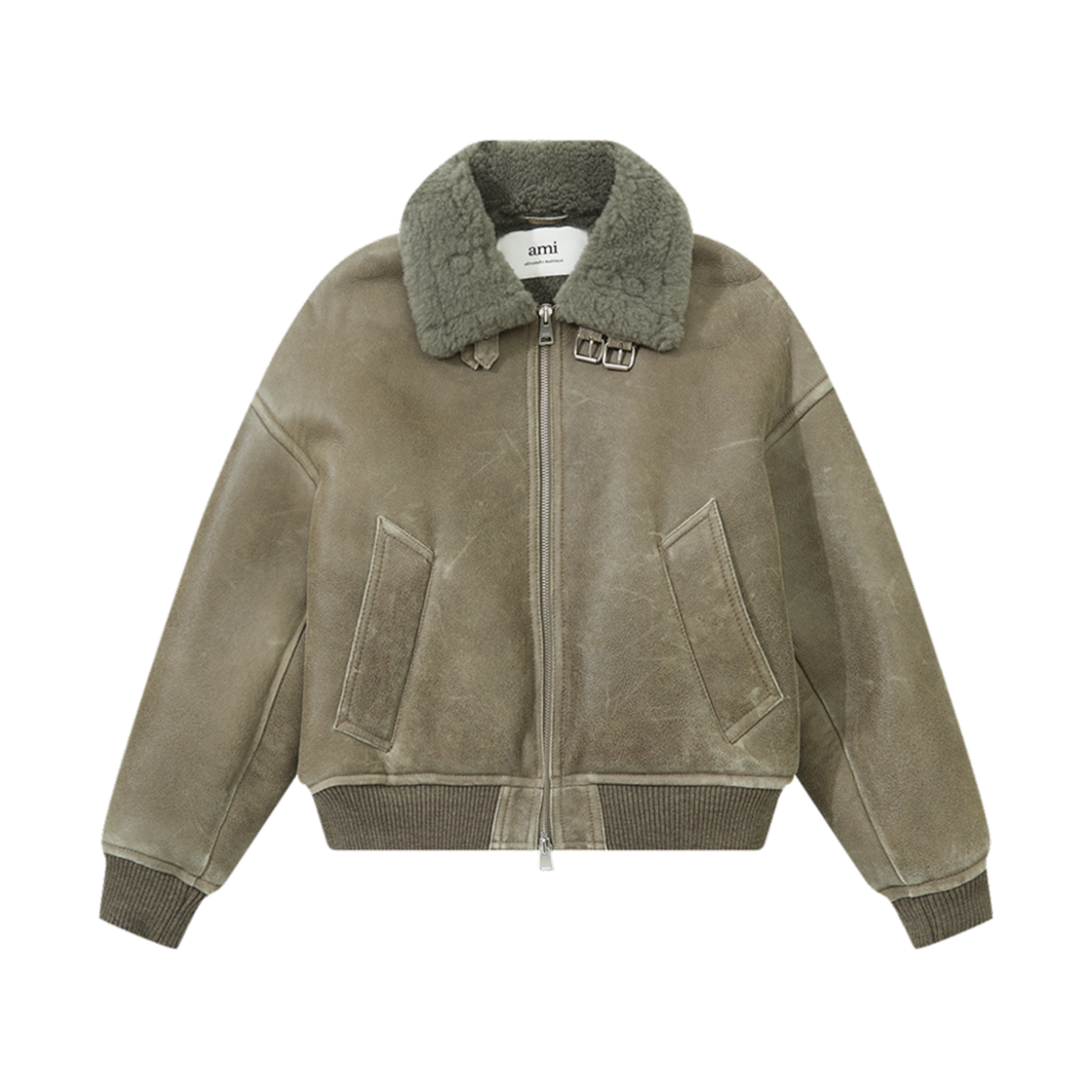 아미 빈티지 디테일 램 시어링 봄버 자켓 브라운(AMI Vintage Detail Lamb Shearling Bomber Jacket Brown) - 1