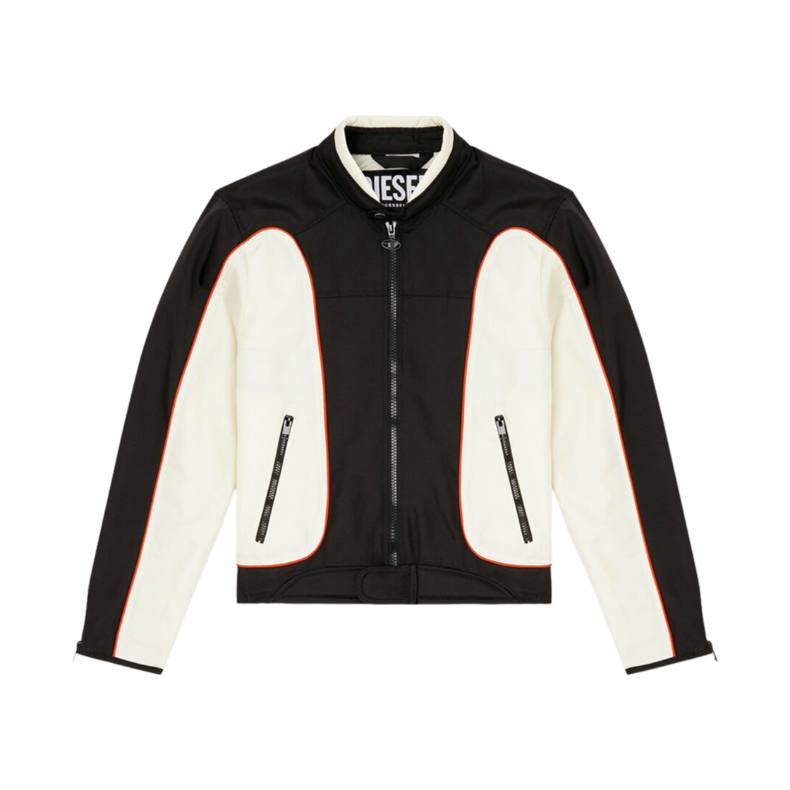 디젤 J-블링크-A 컬러블록 파이핑 바이커 자켓 화이트 블랙 - 25SS(Diesel J-Blink-A Colour-Block Biker Jacket with Piping White Black - 25SS)